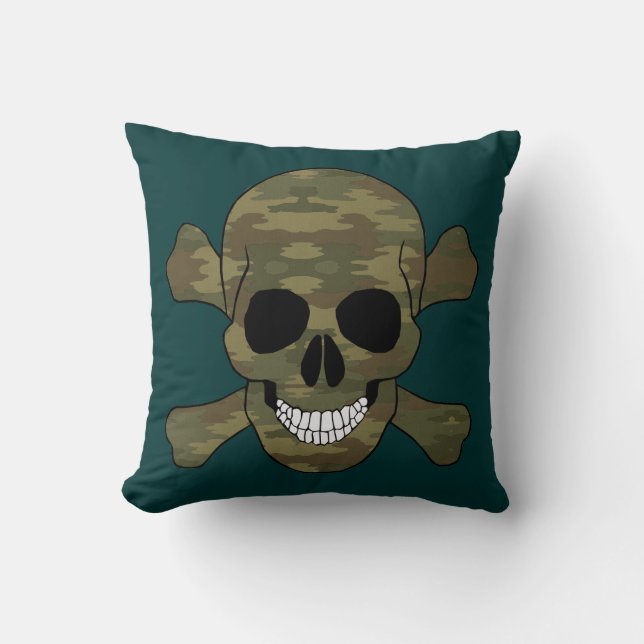 Camouflage Skull And Crossbones Throw Pillow (Front)