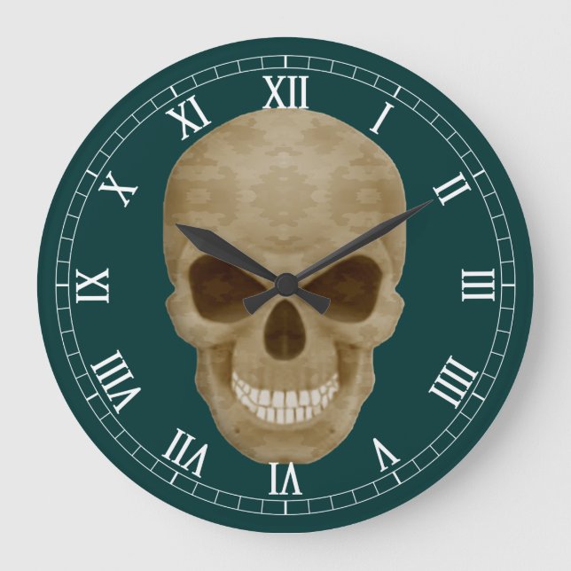 Camouflage Skull Roman Numeral Clock (Front)