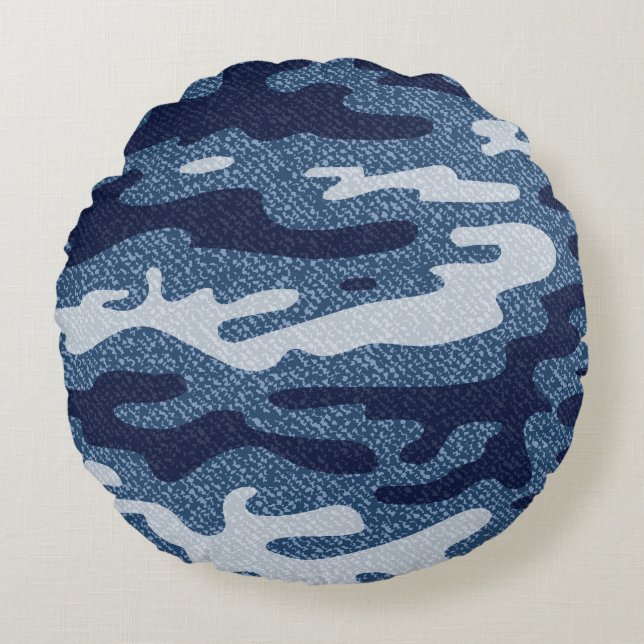 Camouflage Spotted Denim Jeans Pattern Round Pillow (Front)