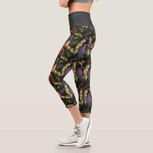 Camouflage Style Leaf Print  Gray and Blue  Capri Leggings