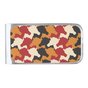 Camouflage unicorn heads, repeating pattern. silver finish money clip