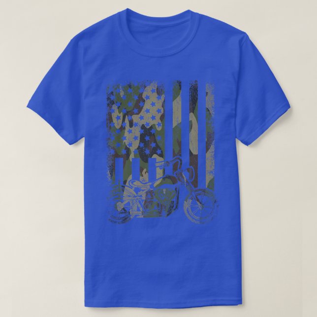 Camouflage US Flag Motorcycle United States Biking T-Shirt (Design Front)
