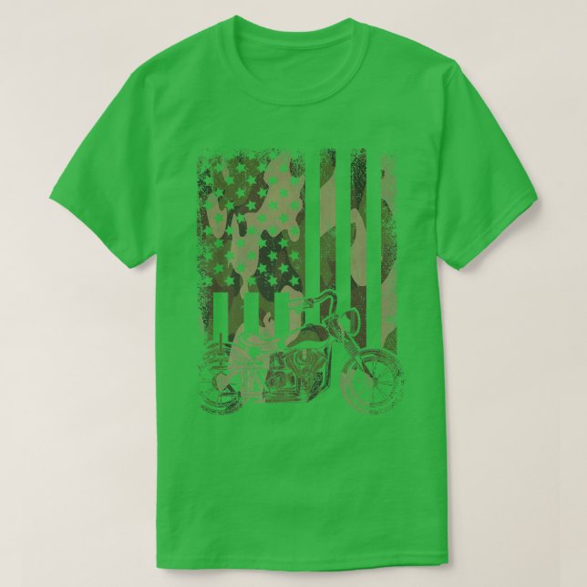 Camouflage US Flag Motorcycle United States Biking T-Shirt (Design Front)