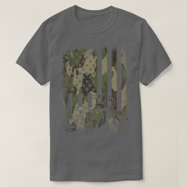 Camouflage US Flag Motorcycle United States Biking T-Shirt (Design Front)