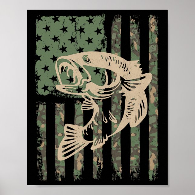 Camouflage Usa Flag Big Mouth B Fishing 1  Poster (Front)