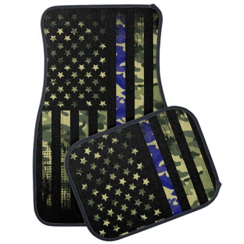 Camouflage USA  Flag Thin Blue Line Patriotic  Car Floor Mat