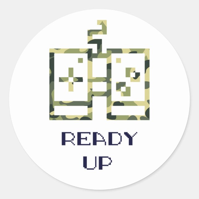 Camouflage Video Game Controller Ready Up Gamer Classic Round Sticker (Front)