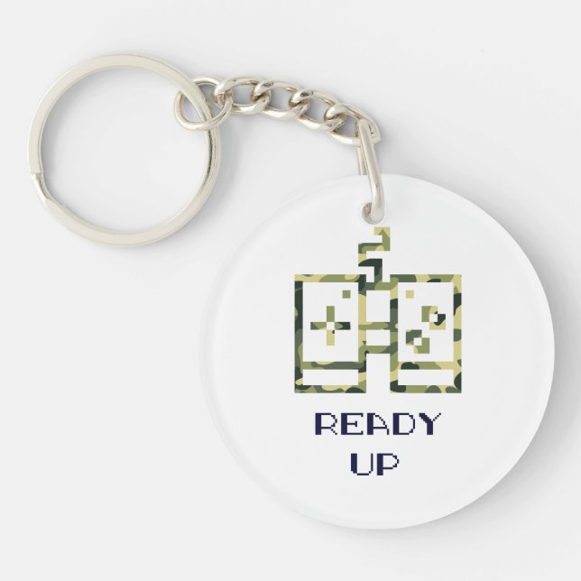 Camouflage Video Game Controller Ready Up Gamer Keychain (Front)