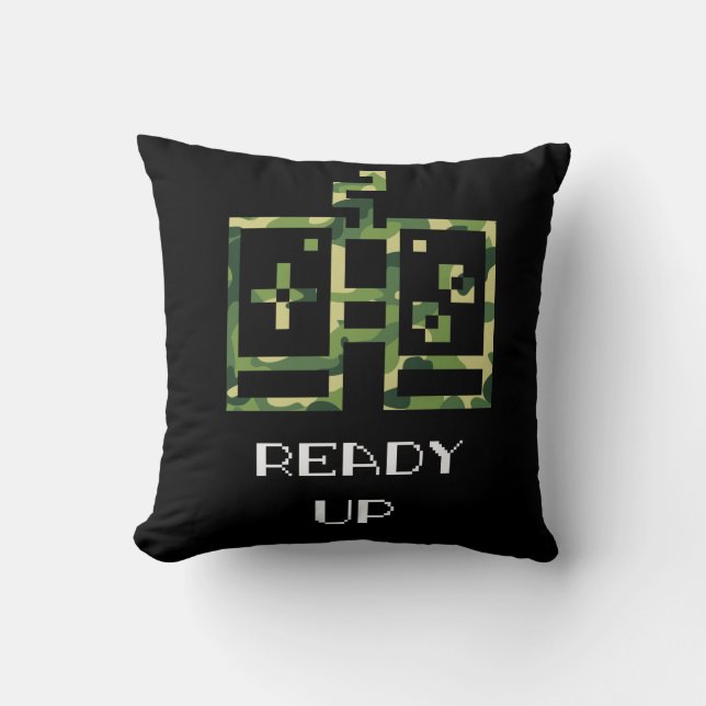 Camouflage Video Game Controller Ready Up Gamer Throw Pillow (Front)