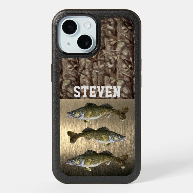 Camouflage Walleye FIshing Name Camo Angler Sports iPhone 15 Case (Back)