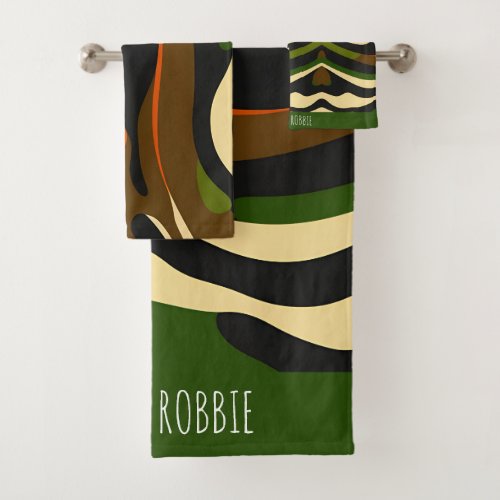 Camouflage Waves Watercolor Pattern Bath Towel Set