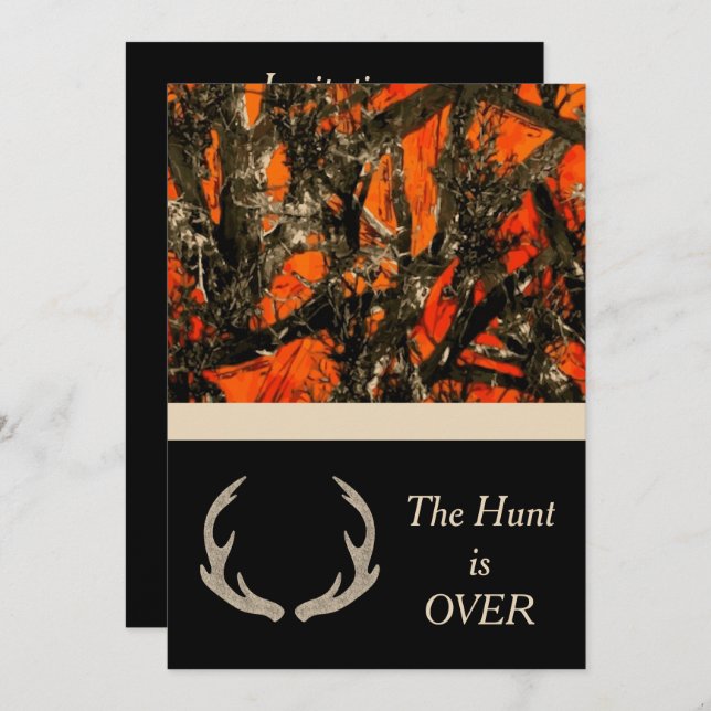 Camouflage Wedding Invitation with deer horns. (Front/Back)