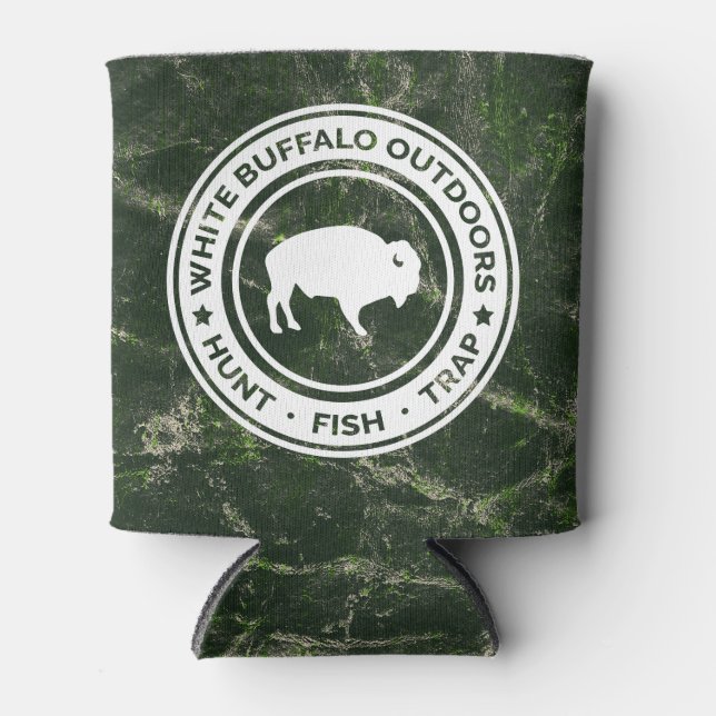 Camouflage White Buffalo Outdoors Can Cooler (Front)