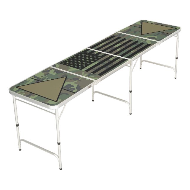 Camouflage with Black American Flag Beer Pong Table (Angled)