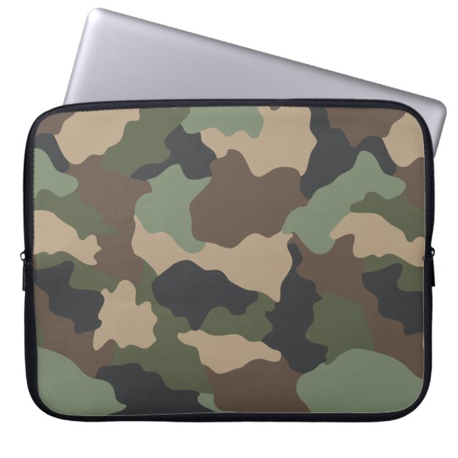Camouflage Woodland Camo Khaki Tan Black Laptop Sleeve (Front)
