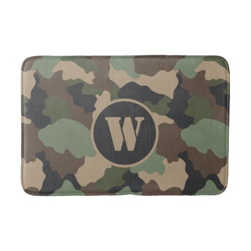 Camouflage Woodland Camo Khaki Tan Black Monogram Bath Mat