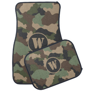 Camouflage Woodland Camo Khaki Tan Black Monogram Car Floor Mat