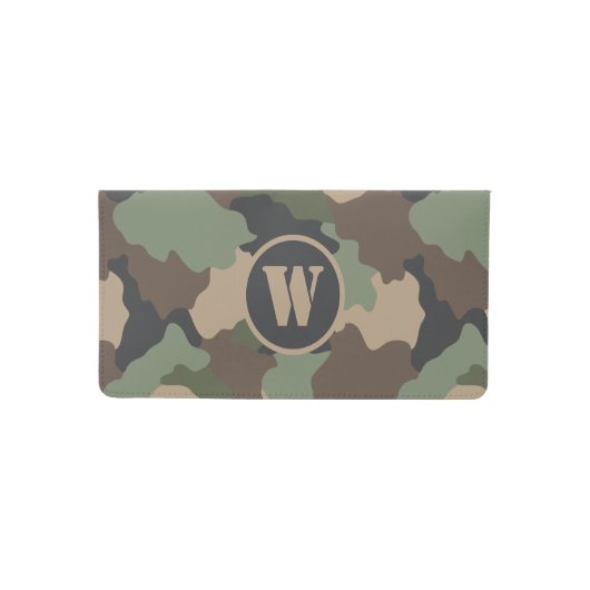 Camouflage Woodland Camo Khaki Tan Black Monogram Checkbook Cover (Front)