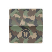 Camouflage Woodland Camo Khaki Tan Black Monogram Checkbook Cover (Open)