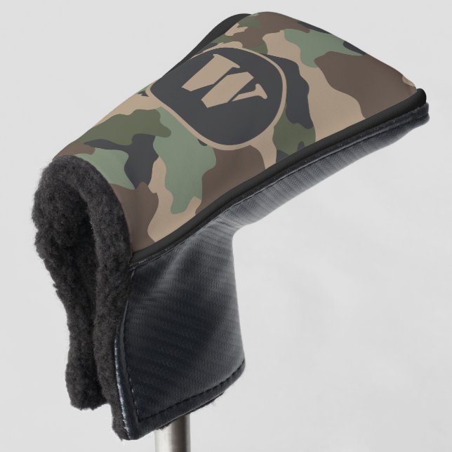 Camouflage Woodland Camo Khaki Tan Black Monogram Golf Head Cover (3/4 Front)