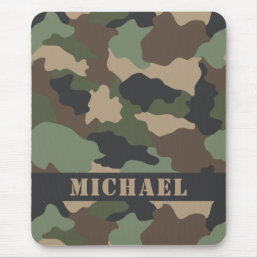 Camouflage Woodland Camo Khaki Tan Black Monogram Mouse Pad