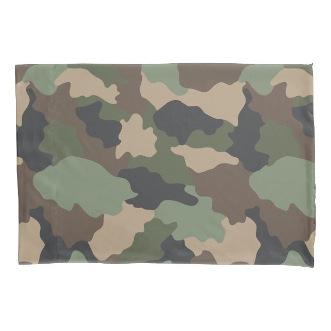 Camouflage Woodland Camo Khaki Tan Black Monogram Pillow Case (Front)