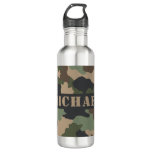 Camouflage Woodland Camo Khaki Tan Black Monogram Stainless Steel Water Bottle