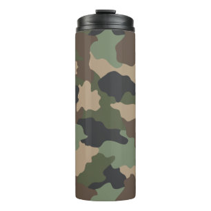 Camouflage Woodland Camo Khaki Tan Black Thermal Tumbler