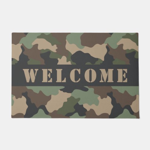 Camouflage Woodland Camo Khaki Tan Black Welcome Doormat