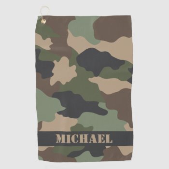 Camouflage Woodland Camo Military Khaki Monogram Golf Towel by ilovedigis at Zazzle