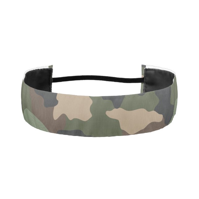 Camouflage Woodland Camo Military Khaki Tan Black Athletic Headband (Front)