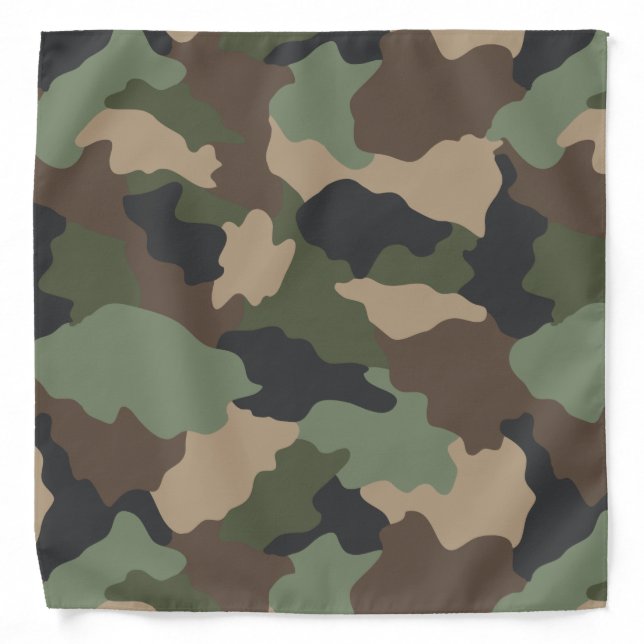 Camouflage Woodland Camo Military Khaki Tan Black Bandana (Front)