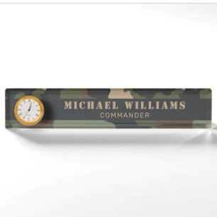 Camouflage Woodland Camo Military Khaki Tan Black Desk Name Plate