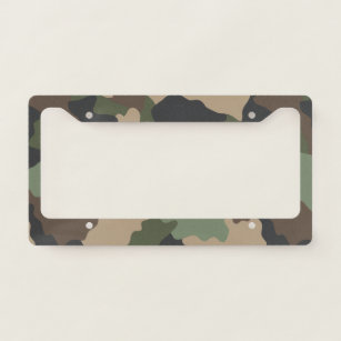 Camouflage Woodland Camo Military Khaki Tan Black License Plate Frame