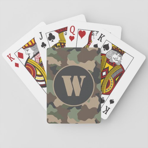 Camouflage Woodland Camo Military Tan Monogram Poker Cards