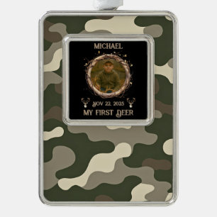 Camouflage Woodland First Deer Photo Frame  Christmas Ornament