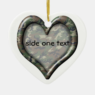 Camouflage Woodland Forest Heart Ceramic Ornament