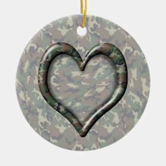 Camouflage Woodland Forest Heart on Camo Ceramic Ornament
