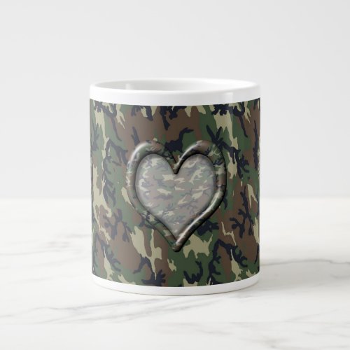 Camouflage Woodland Forest Heart on Camo Giant Coffee Mug