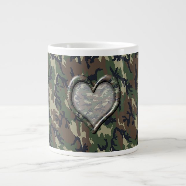 Camouflage Woodland Forest Heart on Camo Giant Coffee Mug (Front)