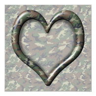 Camouflage Woodland Forest Heart on Camo Invitation
