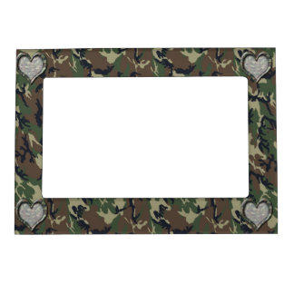 Camouflage Woodland Forest Heart on Camo Magnetic Photo Frame