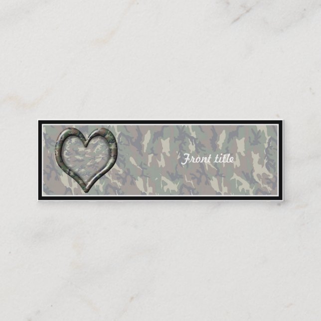 Camouflage Woodland Forest Heart on Camo Mini Business Card (Front)