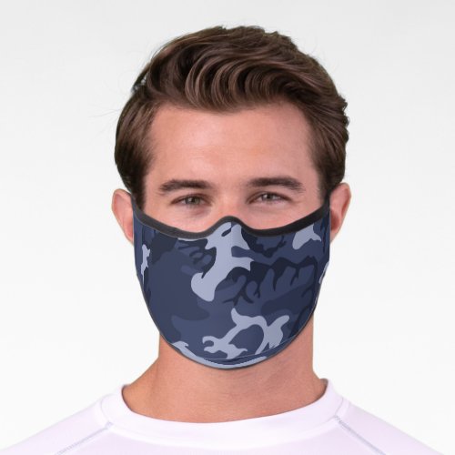 Camouflaged Blue Pattern Urban Chic Premium Face Mask