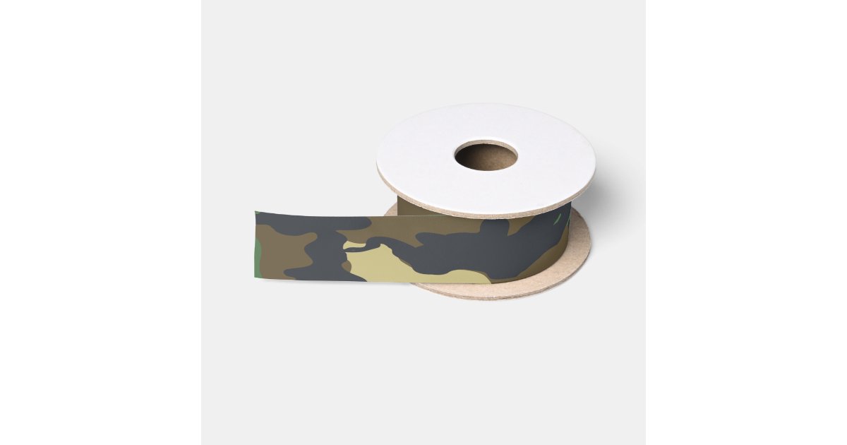 Camouflaged green and brown military satin ribbon | Zazzle