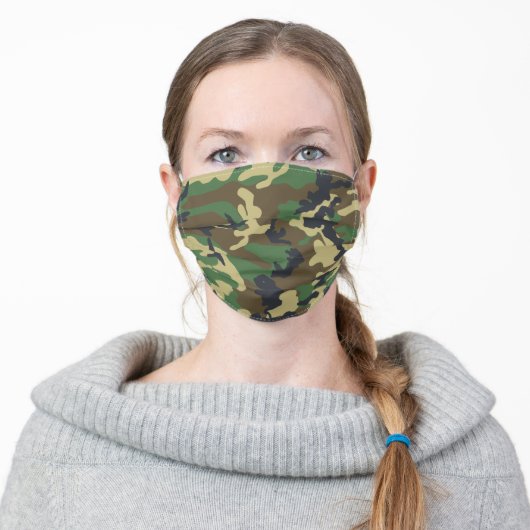 Camouflaged Green and Brown Pattern Urban Adult Cloth Face Mask (Worn)