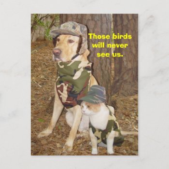 Camouflaged Hunters Postcard by myrtieshuman at Zazzle