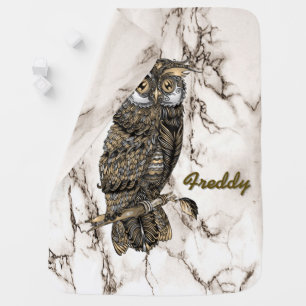 Camouflaged Owl on Brown Marble Baby Blanket