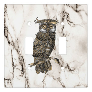 Camouflaged Owl on Brown Marble Light Switch Cover