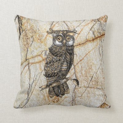 Camouflaged Owl on Brown Marble Throw Pillow